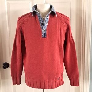 Blue Willi's Men's Vintage Cotton Knit Denim Collar Ribbed Pullover Sweater